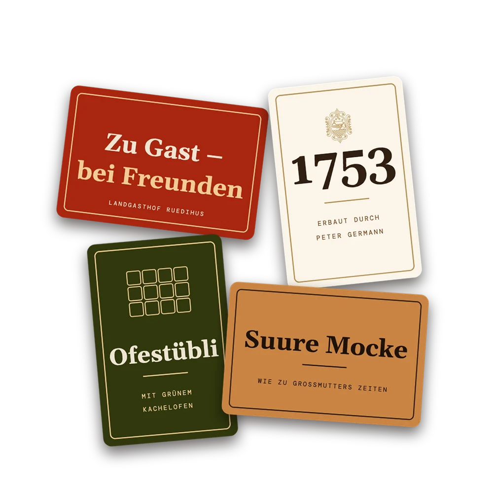 Vier Etiketten für die Zündholzschachtel