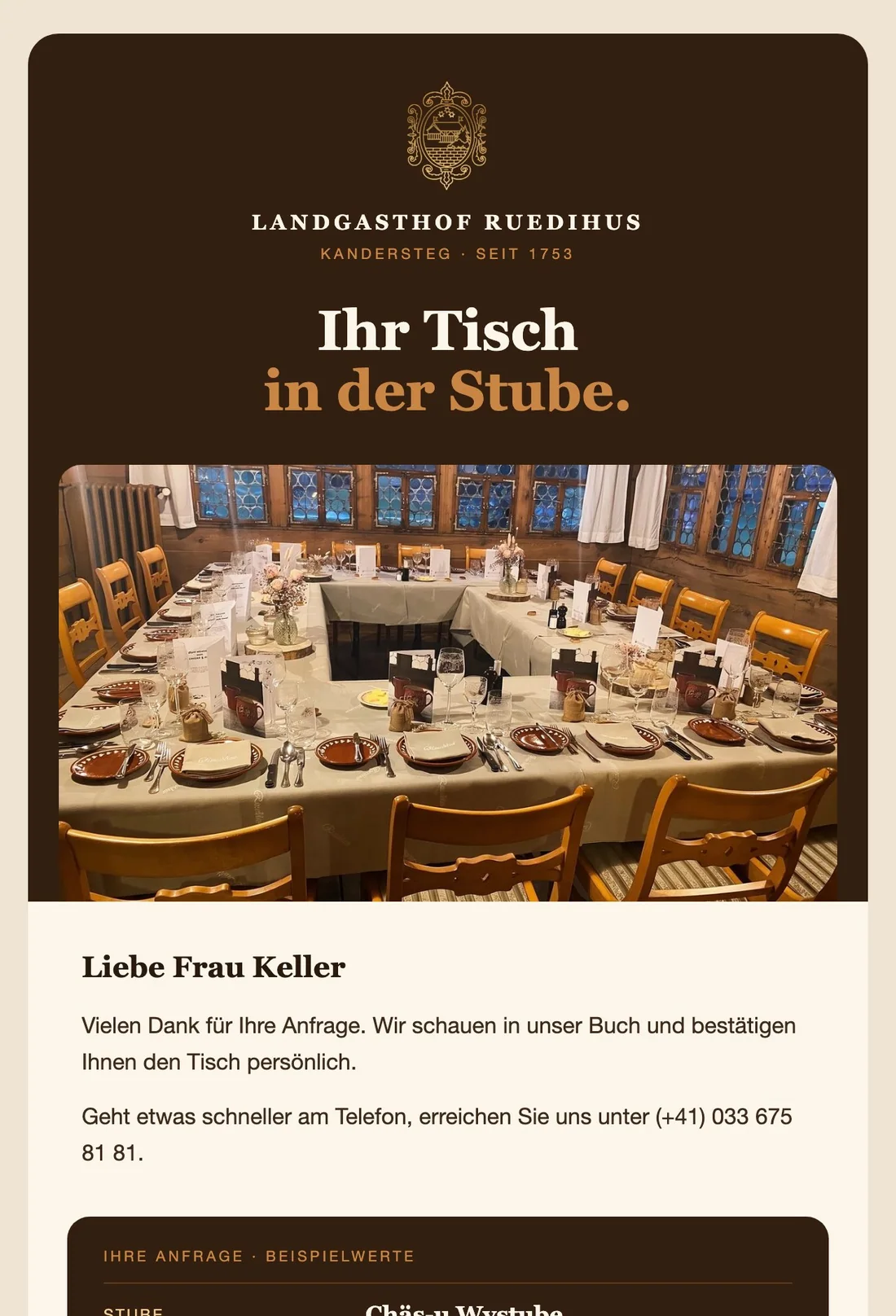 Die Mail «Tisch in der Stube»