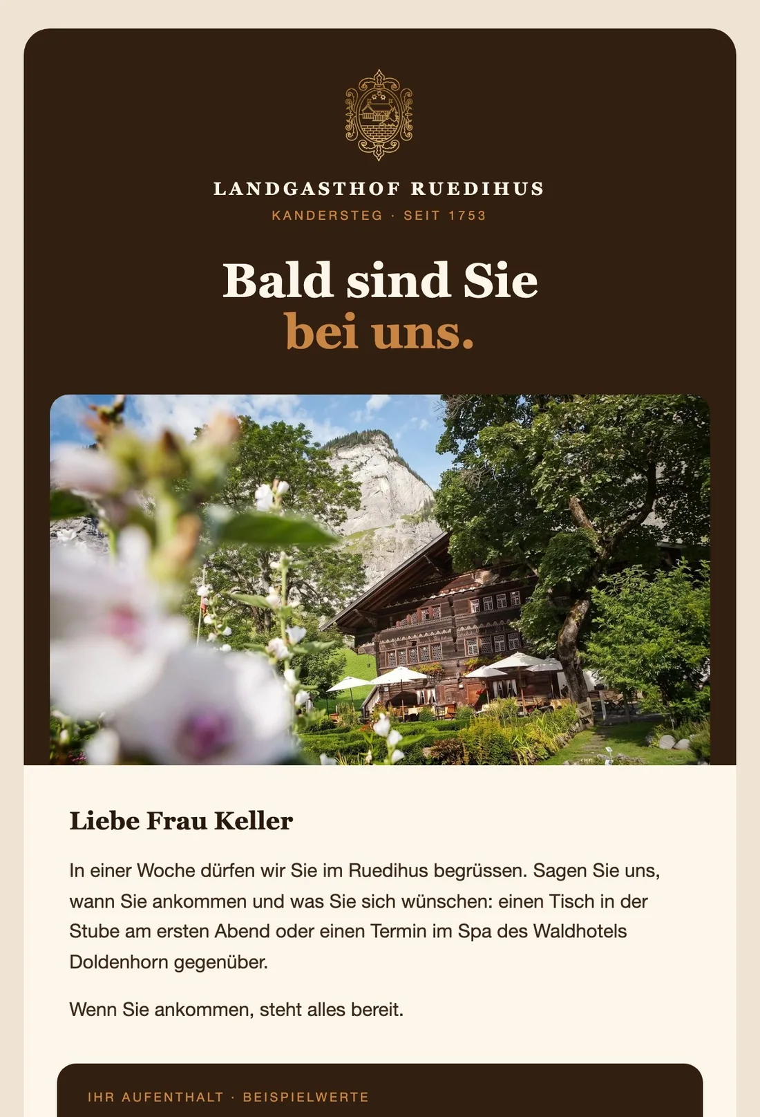 Die Mail «Vor Ihrer Anreise»
