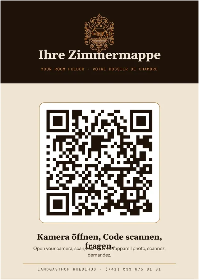 Die Karte zur Zimmermappe mit QR-Code