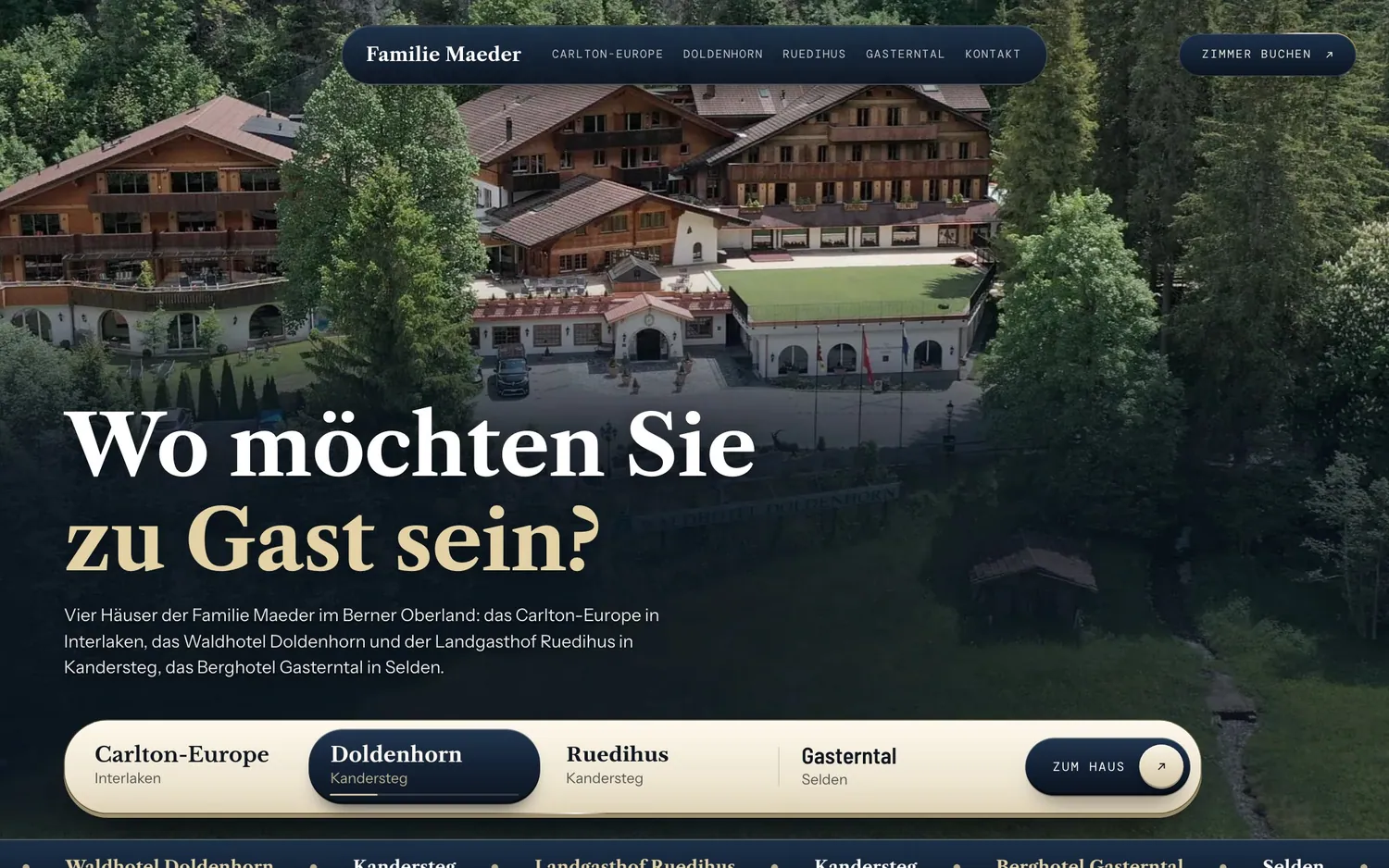 Die gemeinsame Startseite für die vier Häuser der Familie Maeder